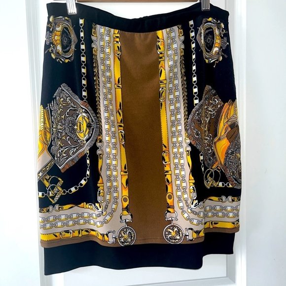 Dresses & Skirts - Elegant Black and Gold Skater Skirt Sz L